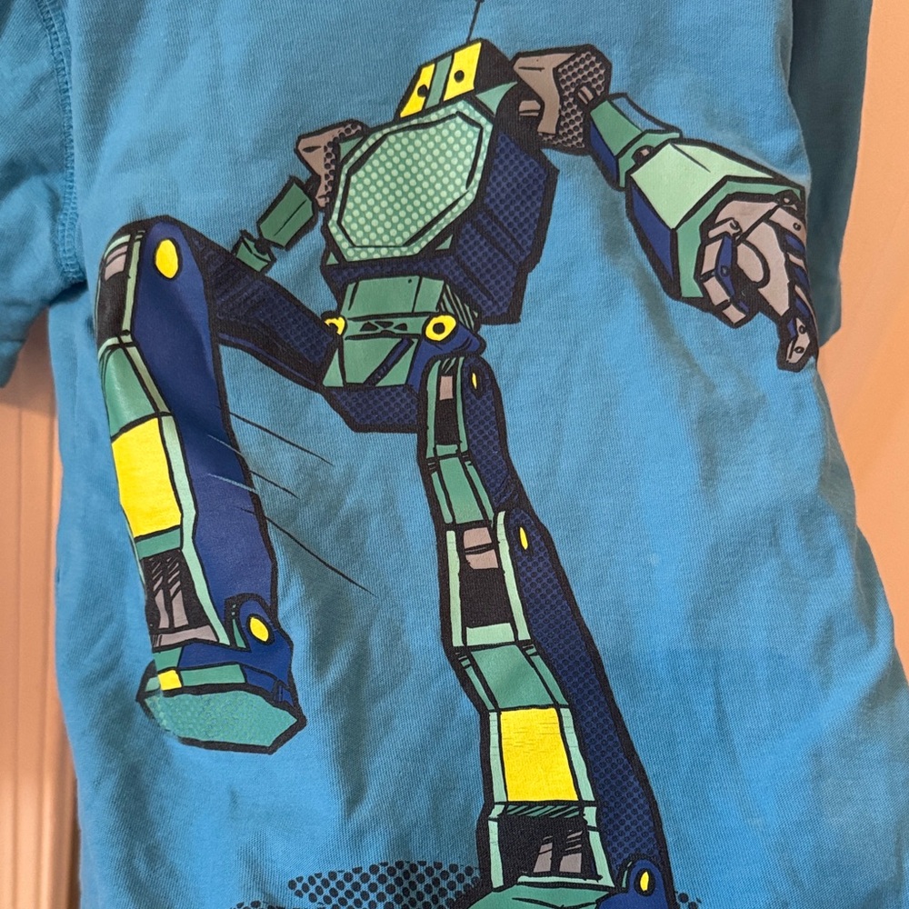 Tea Collection Blue Long-Sleeve Tee with Gray Layered Sleeves and Robot Graphic - Picture 4 of 8